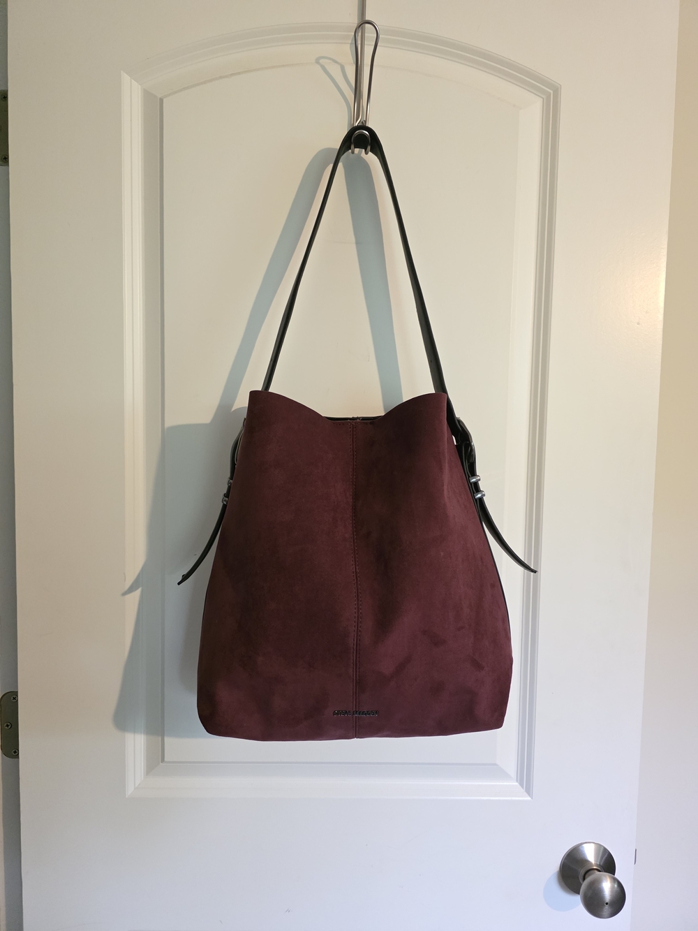 Steve Madden Bloodstone Merlot Burgundy Faux Suade Shoulder Bucket Bag NWOT